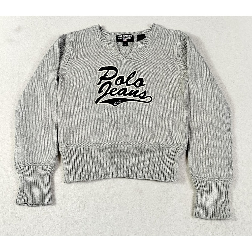Polo Jeans Co Ralph Lauren Sweater Youth Small Gray Crewneck Knit Logo RL-67